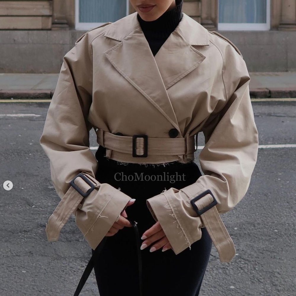 ZARA OVERSIZED CROPPED TRENCH COAT BEIGE M